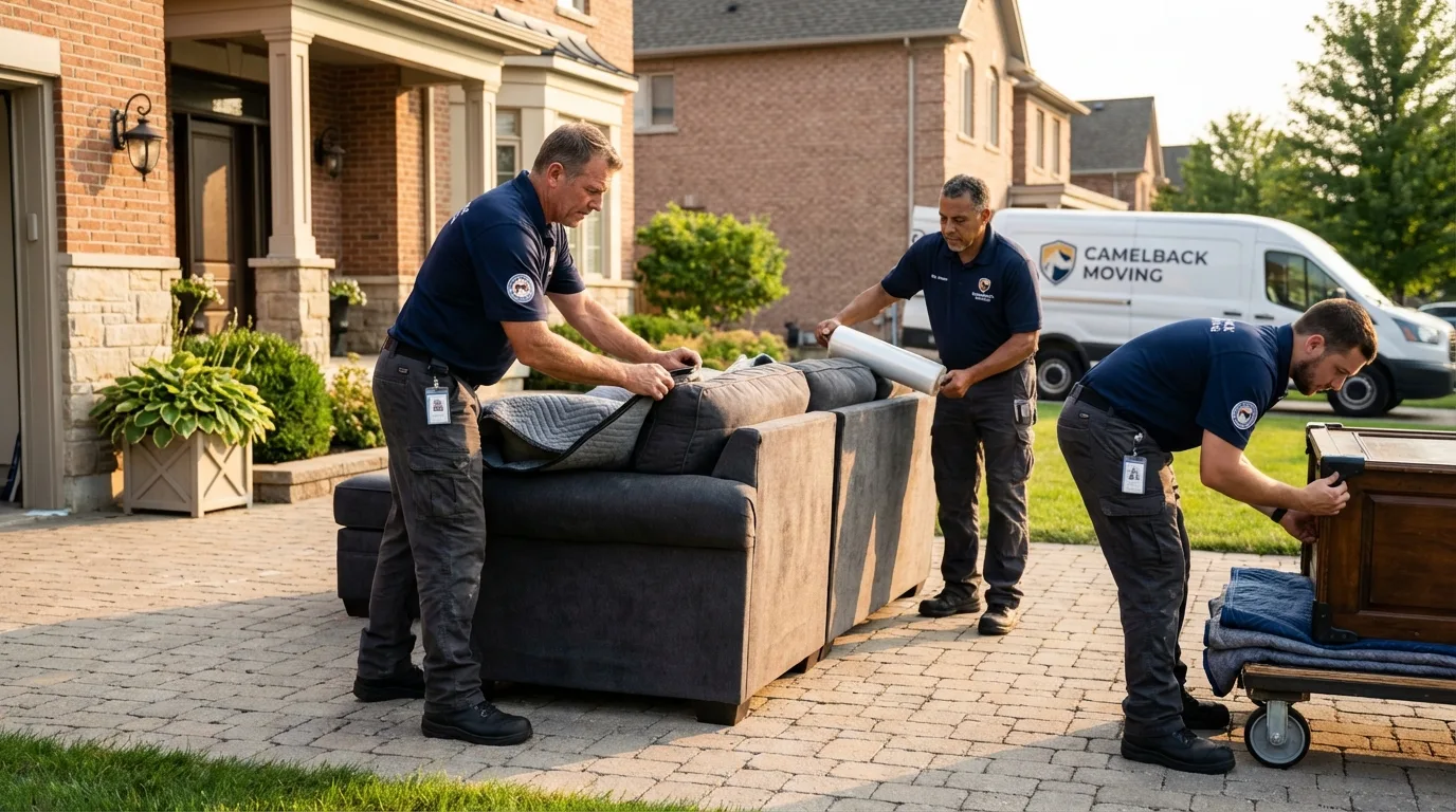 Large estate moving crew wrapping furniture in Woodburn, OR