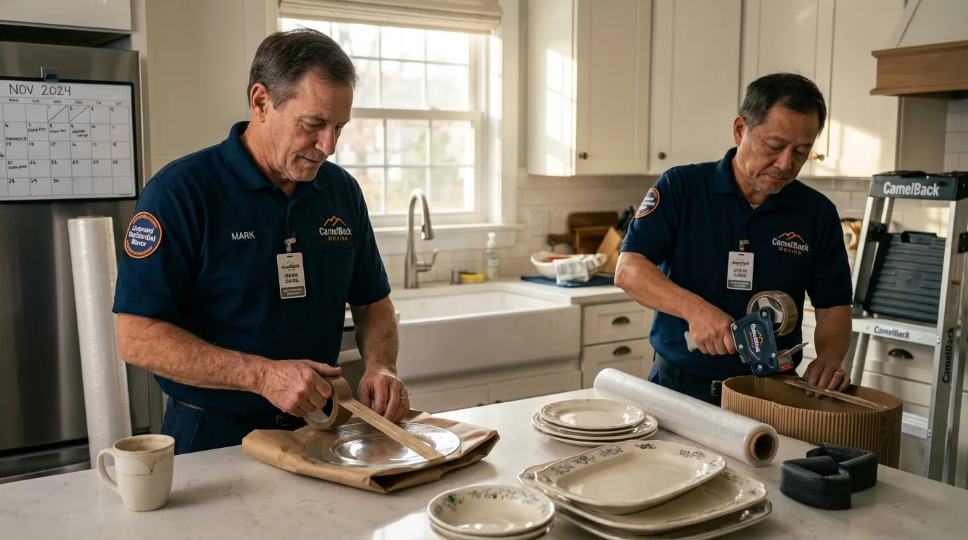 Professional crew packing kitchen dishware in Woodburn, OR